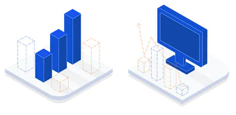 Two icons showing data being connected to or delivered to a monitor for analysis